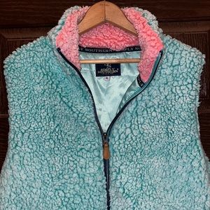 Simply Southern Preppy Teal Pink Zip Supersoft Plush Vest